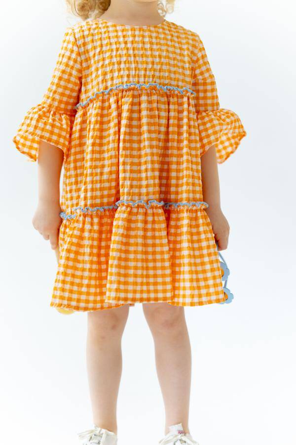 Girl Orange Dress Flounce 7-10Y