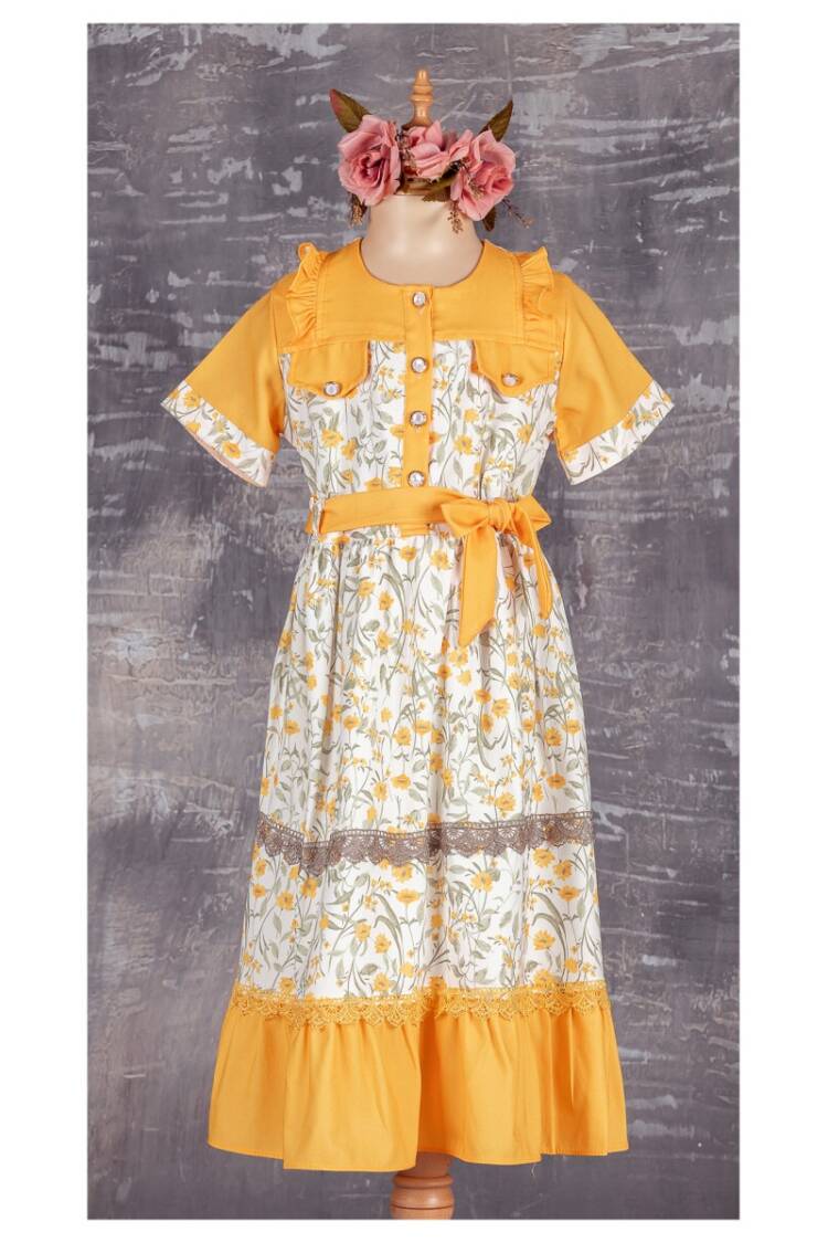 Girls Dress with Button 9-12Y - Brand: Tivido - Kids & Baby Clothes Wholesale - Globality Store