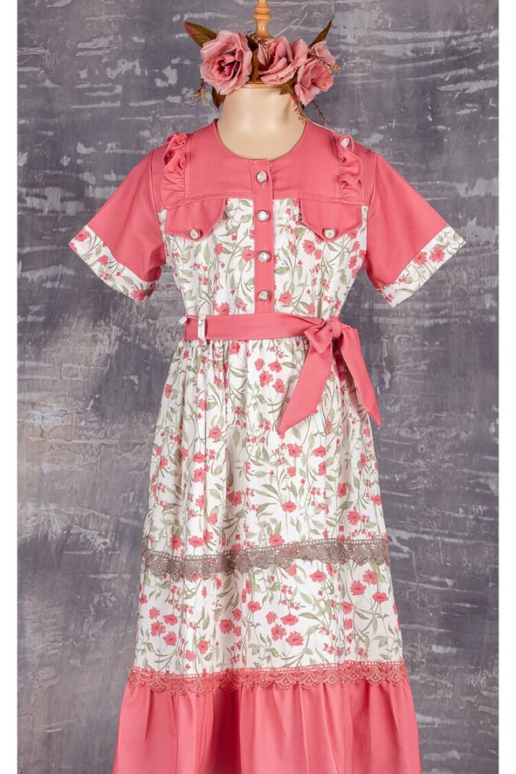 Girls Dress with Button 9-12Y - Brand: Tivido - Kids & Baby Clothes Wholesale - Globality Store
