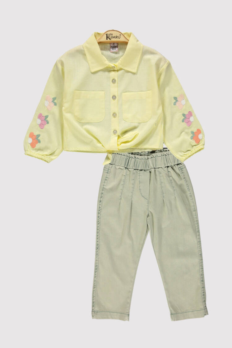Girl's Shirt Set with Floral Embroidered Sleeves 2-5 Years - Brand: Kumru Bebe - Kids & Baby Clothes Wholesale - Globality Store
