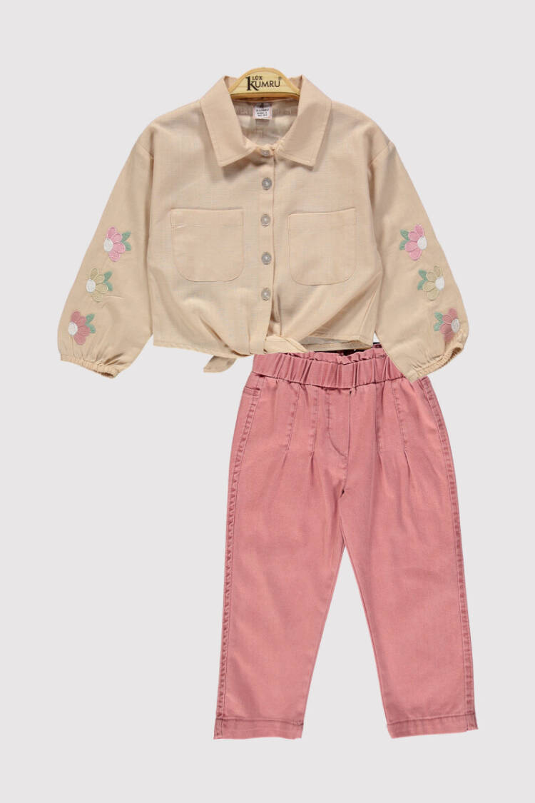 Girl's Shirt Set with Floral Embroidered Sleeves 2-5 Years - Brand: Kumru Bebe - Kids & Baby Clothes Wholesale - Globality Store