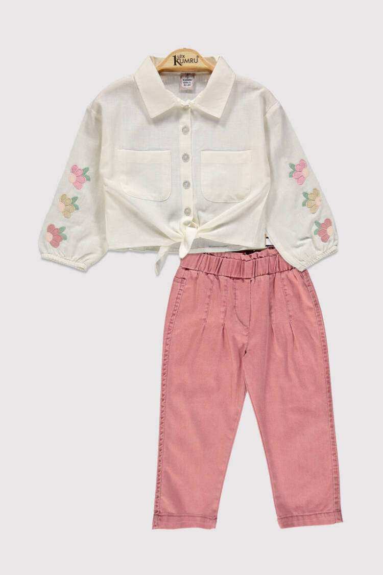 Girl's Shirt Set with Floral Embroidered Sleeves 2-5 Years - Brand: Kumru Bebe - Kids & Baby Clothes Wholesale - Globality Store