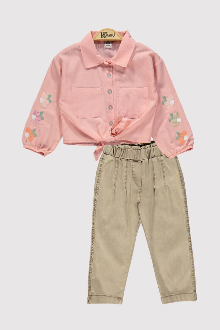 Girl's Shirt Set with Floral Embroidered Sleeves 2-5 Years - Brand: Kumru Bebe - Kids & Baby Clothes Wholesale - Globality Store