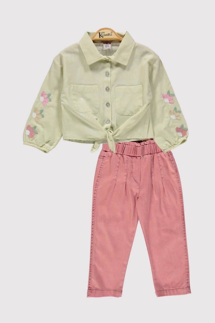 Girl's Shirt Set with Floral Embroidered Sleeves 2-5 Years - Brand: Kumru Bebe - Kids & Baby Clothes Wholesale - Globality Store