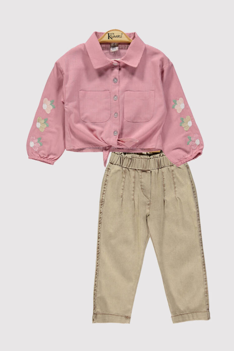 Girl's Shirt Set with Floral Embroidered Sleeves 2-5 Years - Brand: Kumru Bebe - Kids & Baby Clothes Wholesale - Globality Store