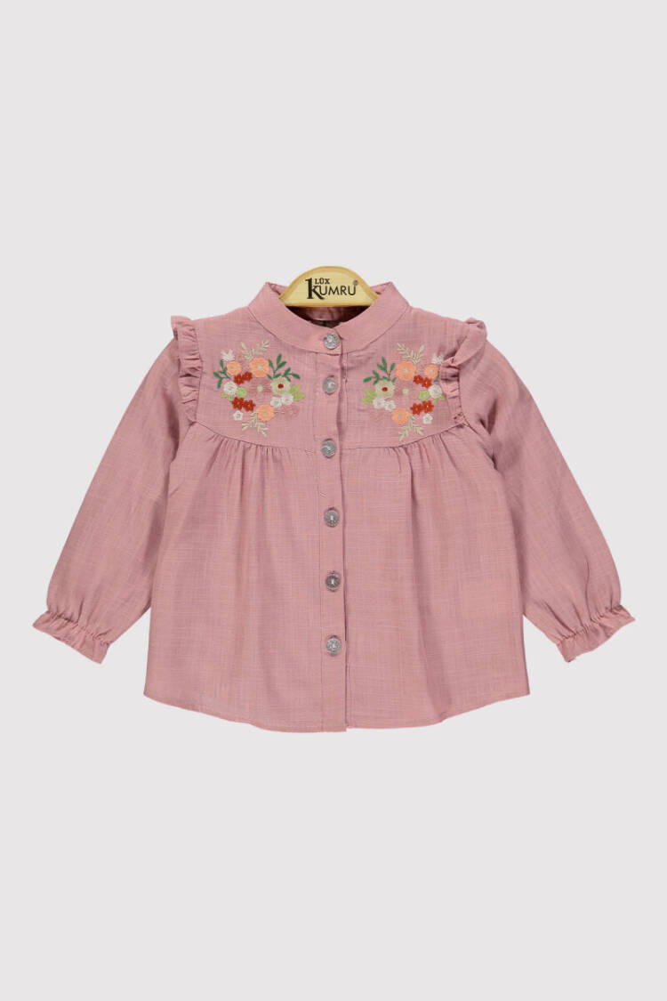 Girl's Stand Collar Embroidered Shirt 6-9Y - Brand: Kumru Bebe - Kids & Baby Clothes Wholesale - Globality Store