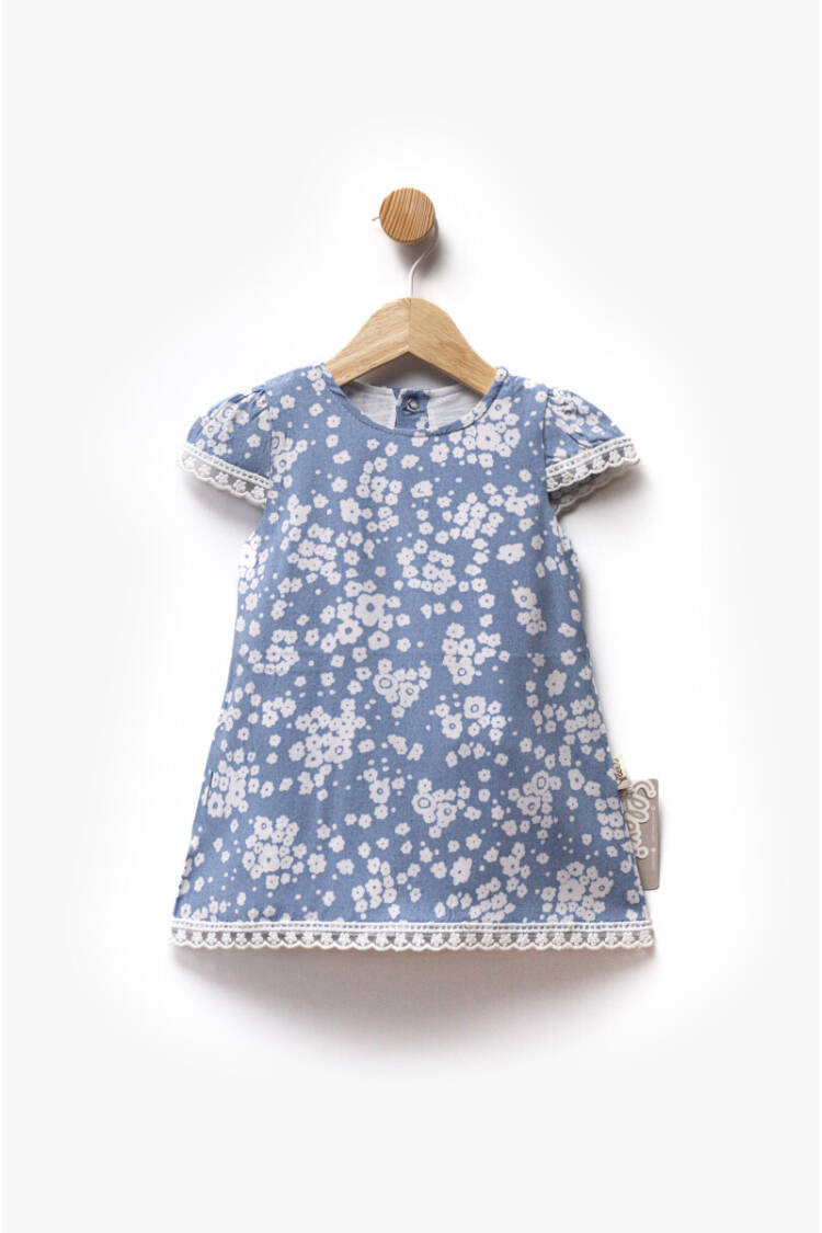 Self-Flower Patterned Woven Fabric Scallop Detail Dress 6-36M - Brand: Flexi Baby - Kids & Baby Clothes Wholesale - Globality Store
