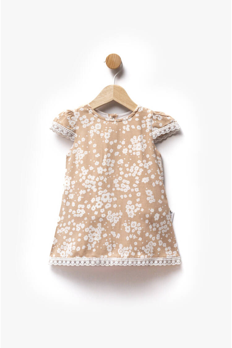 Self-Flower Patterned Woven Fabric Scallop Detail Dress 6-36M - Brand: Flexi Baby - Kids & Baby Clothes Wholesale - Globality Store