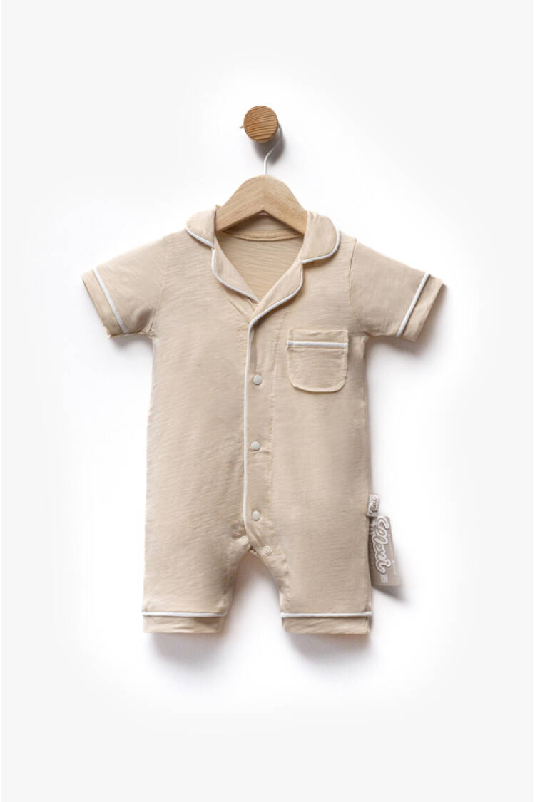 Single Jersey Fabric Piping Pocket Short Sleeve Jumpsuit 3-9M - Brand: Flexi Baby - Kids & Baby Clothes Wholesale - Globality Store