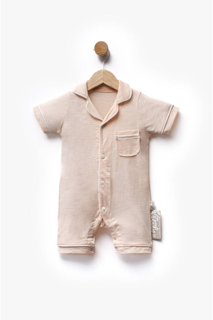 Single Jersey Fabric Piping Pocket Short Sleeve Jumpsuit 3-9M - Brand: Flexi Baby - Kids & Baby Clothes Wholesale - Globality Store