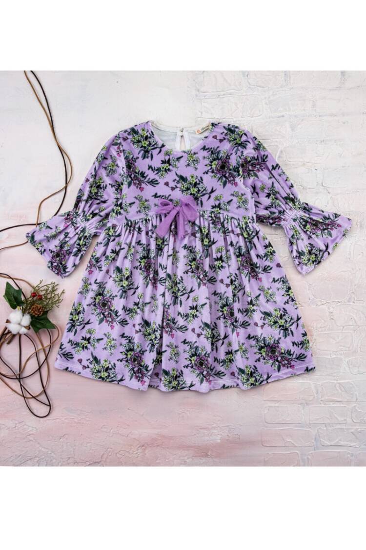 Velvet Dress with Bowtie - Brand: Büşra Bebe - Kids & Baby Clothes Wholesale - Globality Store