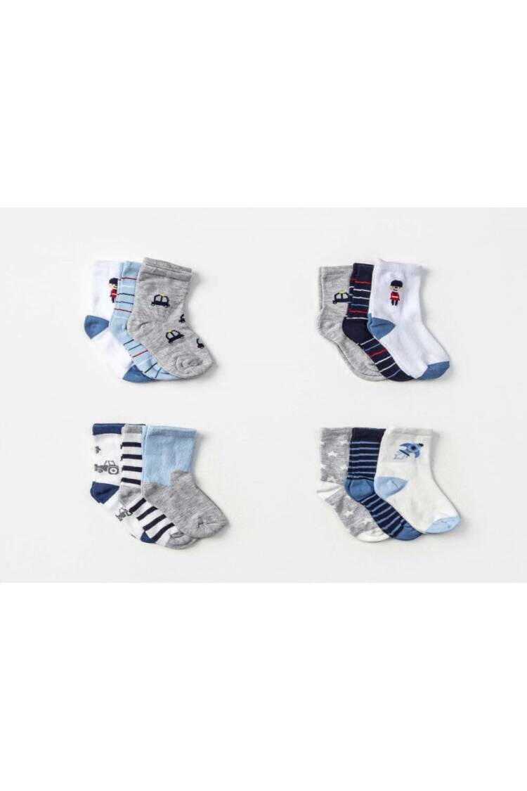 Wholesale 12pcs Baby Boy Socks 6-12M - Brand: Defne - Kids & Baby Clothes Wholesale - Globality Store