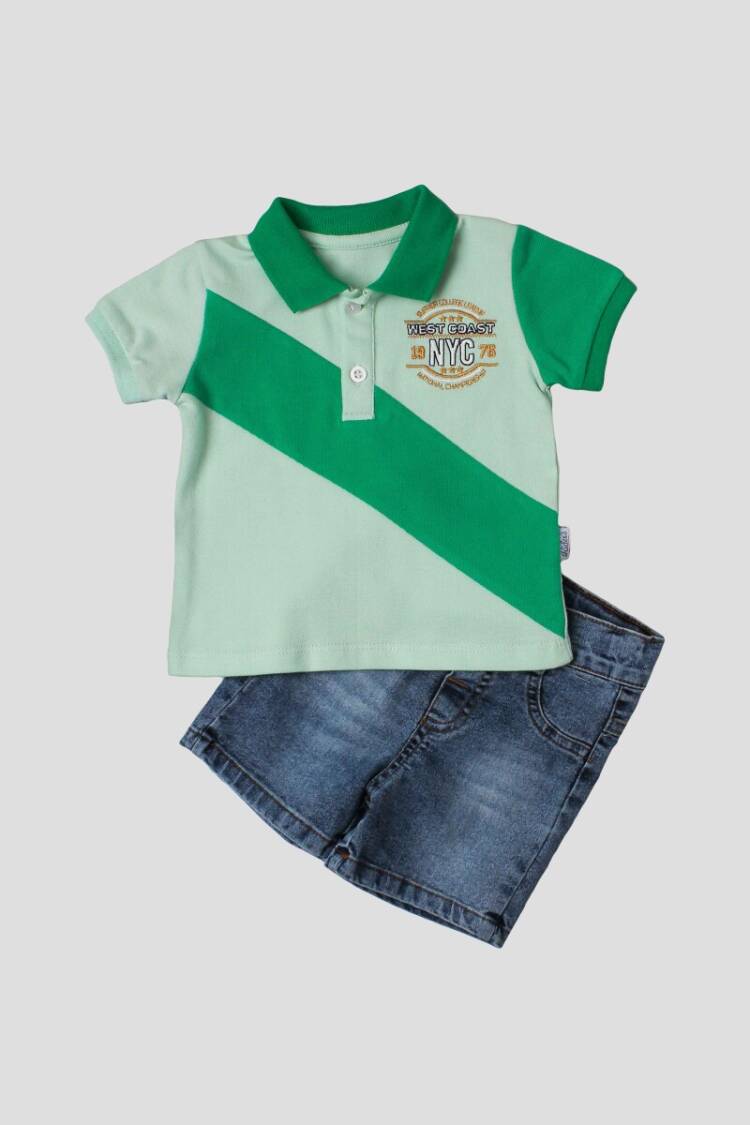 Wholesale 2-Piece Baby Boys T-Shirt Set with Denim Capri 6-24M - Brand: Kidexs - Kids & Baby Clothes Wholesale - Globality Store