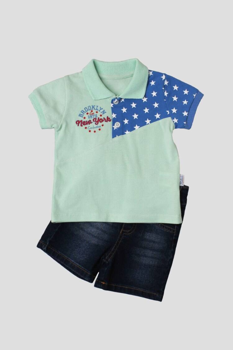 Wholesale 2-Piece Baby Boys T-Shirt Set with Denim Shorts 6-24M - Brand: Kidexs - Kids & Baby Clothes Wholesale - Globality Store