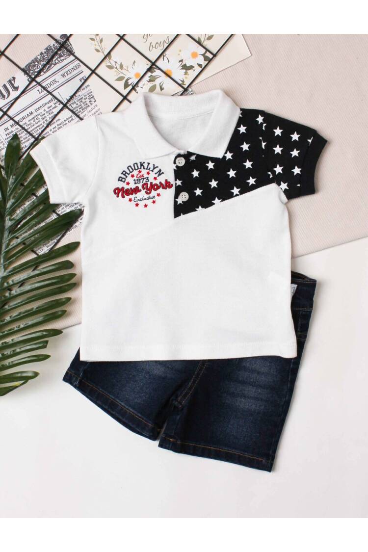 Wholesale 2-Piece Baby Boys T-Shirt Set with Denim Shorts 6-24M - Brand: Kidexs - Kids & Baby Clothes Wholesale - Globality Store