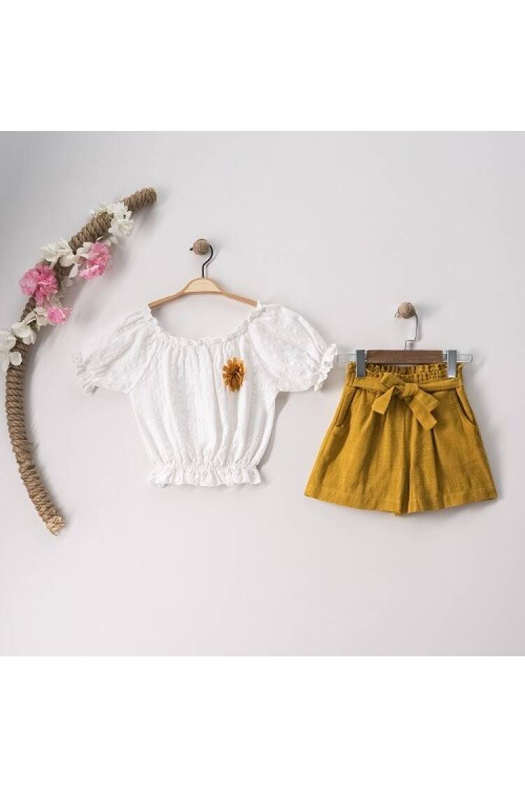 Wholesale 2-Piece Girls Blouse and Linen Shorts Set 7-10Y - Brand: Büşra Bebe - Kids & Baby Clothes Wholesale - Globality Store