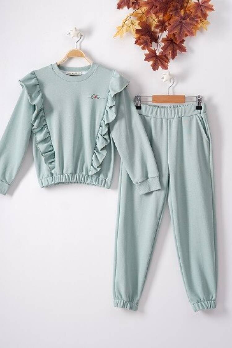 Wholesale 2-Piece Girls Tracksuit Set with Ruffled 7-10Y Busra Bebe - Brand: Büşra Bebe - Kids & Baby Clothes Wholesale - Globality Store