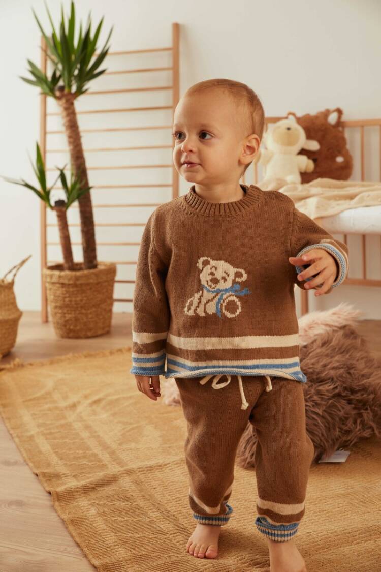 Wholesale 2-Piece Organic Unisex Baby Knitwear Set with Sweater and Pants 3-12M - Brand: Uludağ Triko - Kids & Baby Clothes Wholesale - Globality Store