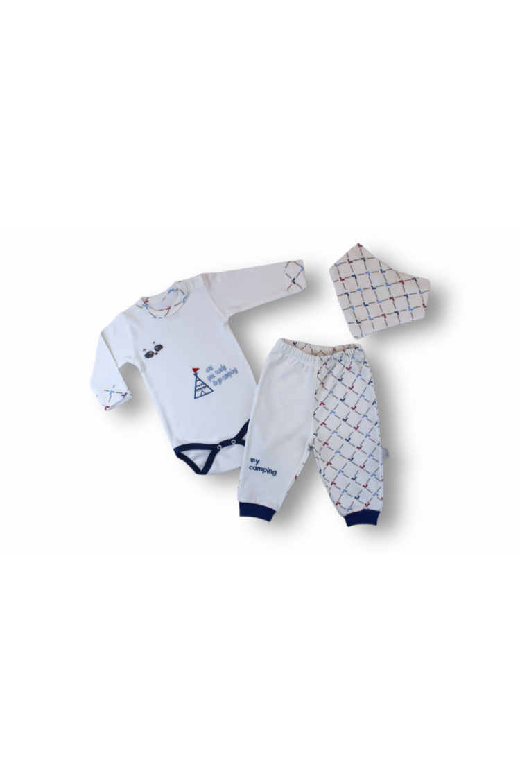 Wholesale 3-Piece Baby Boys Onesies Set With Scarf 1-12M - Brand: Tomuycuk - Kids & Baby Clothes Wholesale - Globality Store