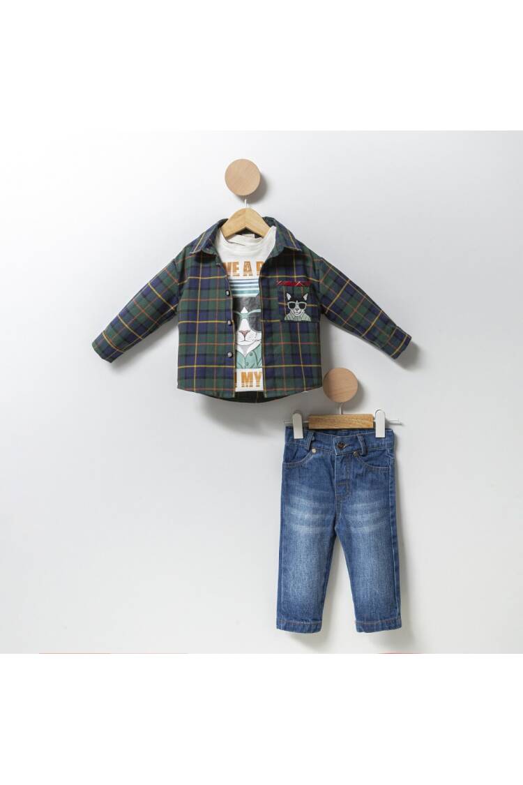 Wholesale 3-Piece Baby Boys Shirt T-shirt and Denim Pants Set 9-24M - Brand: Cumino - Kids & Baby Clothes Wholesale - Globality Store
