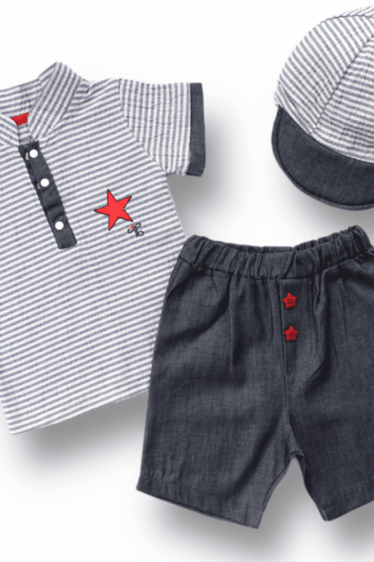 Wholesale 3-Piece Baby Boys T-shirt Set with Shorts and Hat 1-12M - Brand: Tomuycuk - Kids & Baby Clothes Wholesale - Globality Store