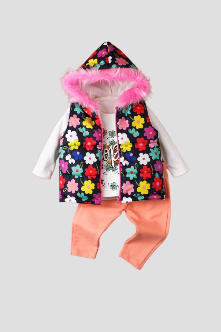 Wholesale 3-Piece Baby Girls Coat Set with Pants and Sweat 9-24M - Brand: Kidexs - Kids & Baby Clothes Wholesale - Globality Store