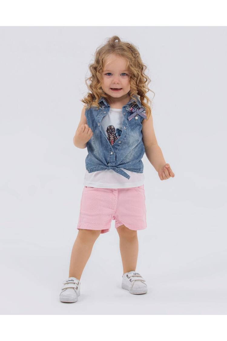 Wholesale 3-Piece Baby Girls Denim Shirt T-shirt and Shorts Set 9-24M - Brand: Miss Lore - Kids & Baby Clothes Wholesale - Globality Store