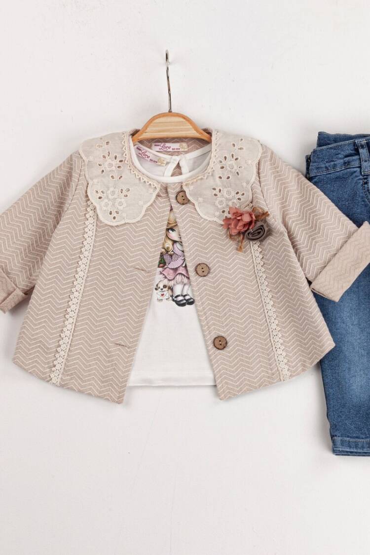 Wholesale 3-Piece Baby Girls Jacket T-shirt and Denim Pants Set 9-24M - Brand: Miss Lore - Kids & Baby Clothes Wholesale - Globality Store