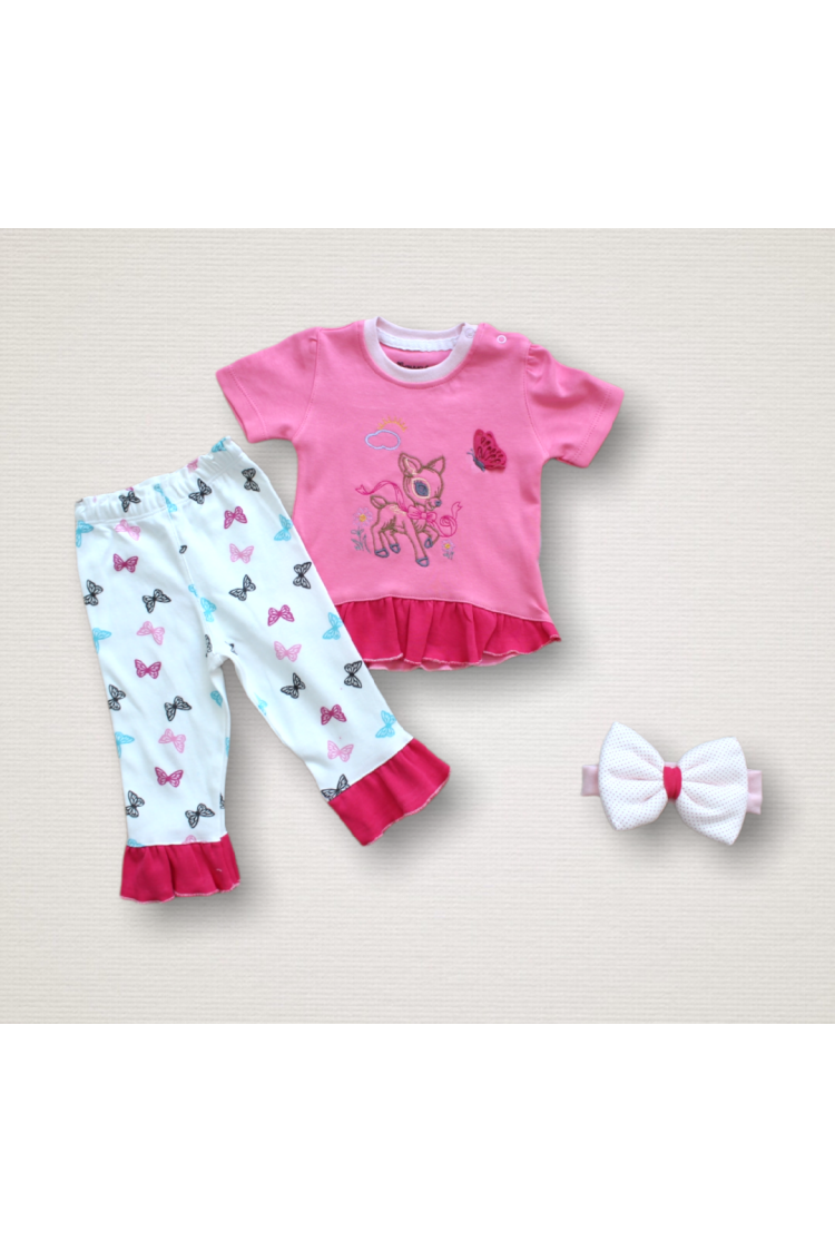 Wholesale 3-Piece Baby Girls T-shirt Set with Butterfly Pants and Headband - Brand: Tomuycuk - Kids & Baby Clothes Wholesale - Globality Store