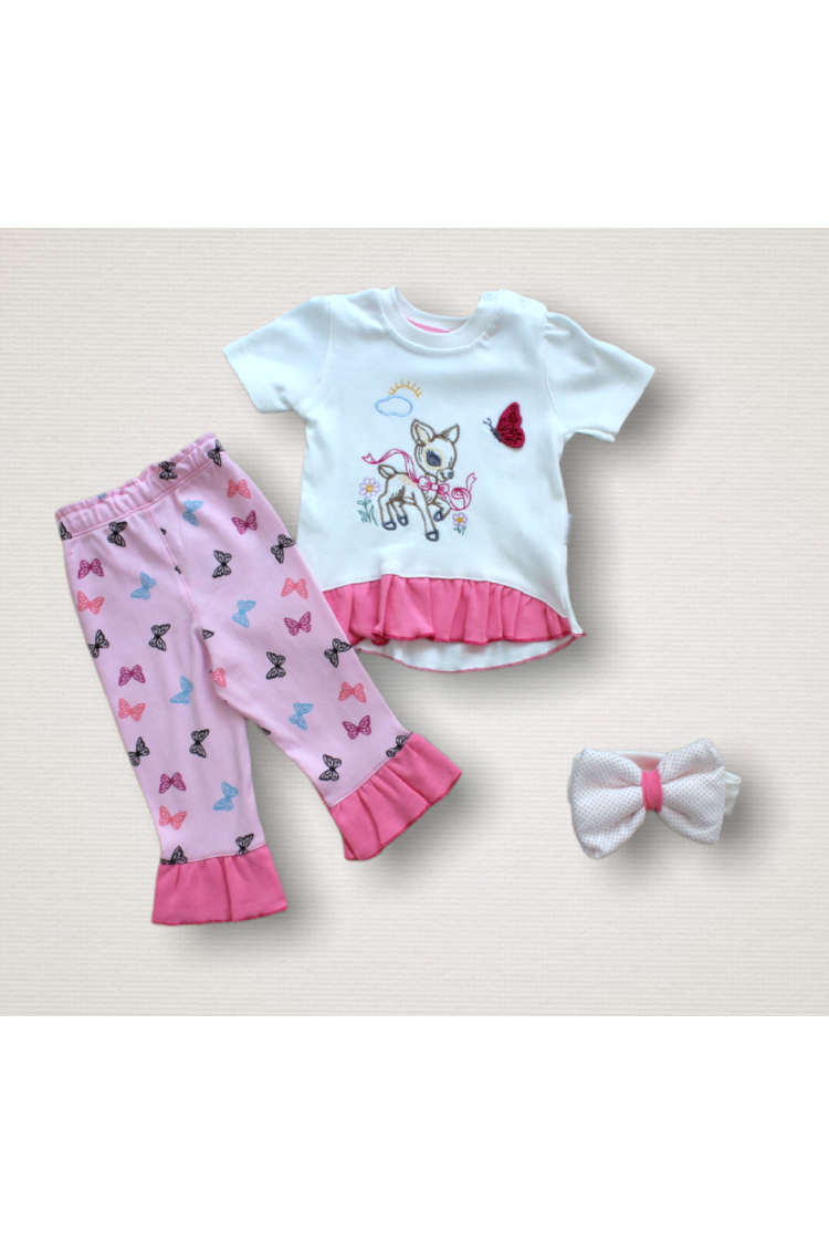 Wholesale 3-Piece Baby Girls T-shirt Set with Butterfly Pants and Headband - Brand: Tomuycuk - Kids & Baby Clothes Wholesale - Globality Store
