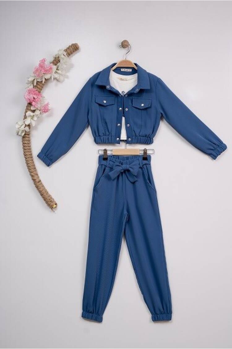 Wholesale 3-Piece Girls Set with Jacket, Pants and T-Shirt 7-10Y - Brand: Büşra Bebe - Kids & Baby Clothes Wholesale - Globality Store