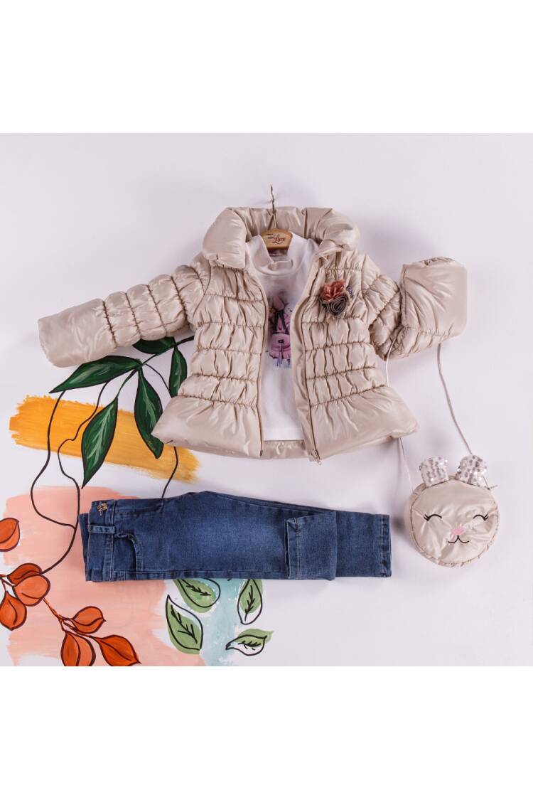 Wholesale 4-Piece Girls Set with Coat, Denim Pants, Body and Bag 2-5Y - Brand: Miss Lore - Kids & Baby Clothes Wholesale - Globality Store