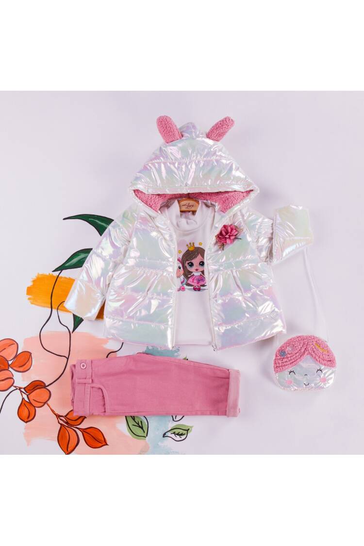 Wholesale 4-Piece Girls Set with Coat, Long Sleeve T-shirt, Pants and Bag 2-5Y - Brand: Miss Lore - Kids & Baby Clothes Wholesale - Globality Store