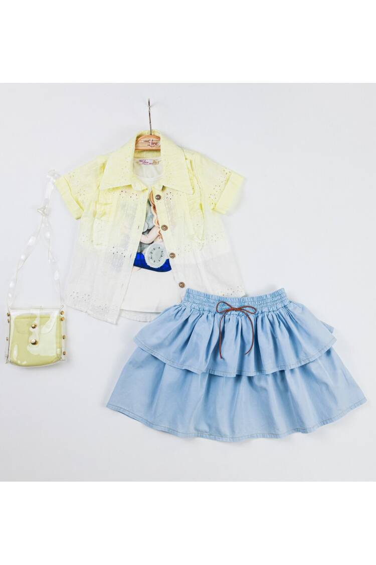Wholesale 4-Piece Girls Shirt Skirt T-shirt and Bag Set 2-6Y - Brand: Miss Lore - Kids & Baby Clothes Wholesale - Globality Store