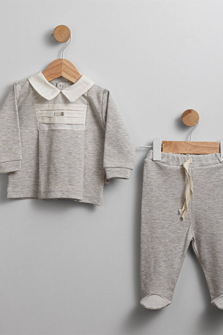 Wholesale Baby Boy 2-Piece Collar Detailed Sweat and Pants Set 0-6M - Brand: Flexi Baby - Kids & Baby Clothes Wholesale - Globality Store