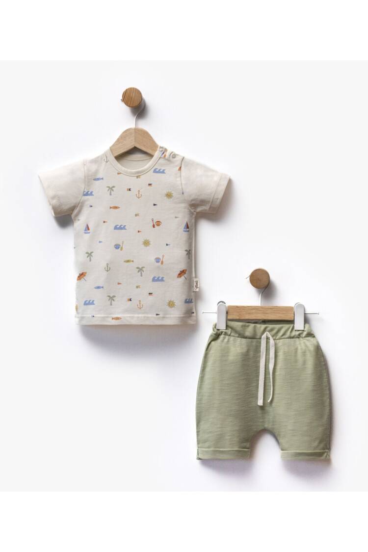 Wholesale Baby Boy 2-Piece Patterned T-shirt and Shorts Set 6-36M - Brand: Flexi Baby - Kids & Baby Clothes Wholesale - Globality Store
