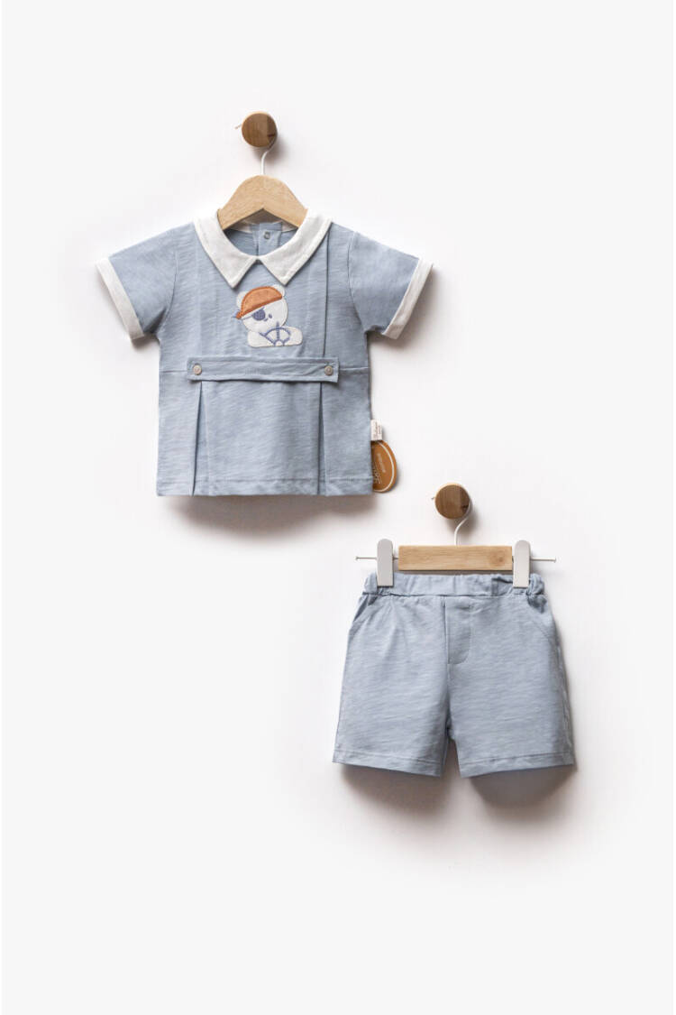 Wholesale Baby Boy 2pcs Embroidered Shorts T-shirt Set 6-24M - Brand: Bebbemini - Kids & Baby Clothes Wholesale - Globality Store