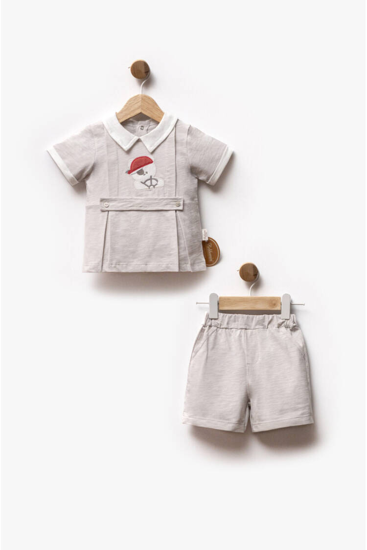 Wholesale Baby Boy 2pcs Embroidered Shorts T-shirt Set 6-24M - Brand: Bebbemini - Kids & Baby Clothes Wholesale - Globality Store