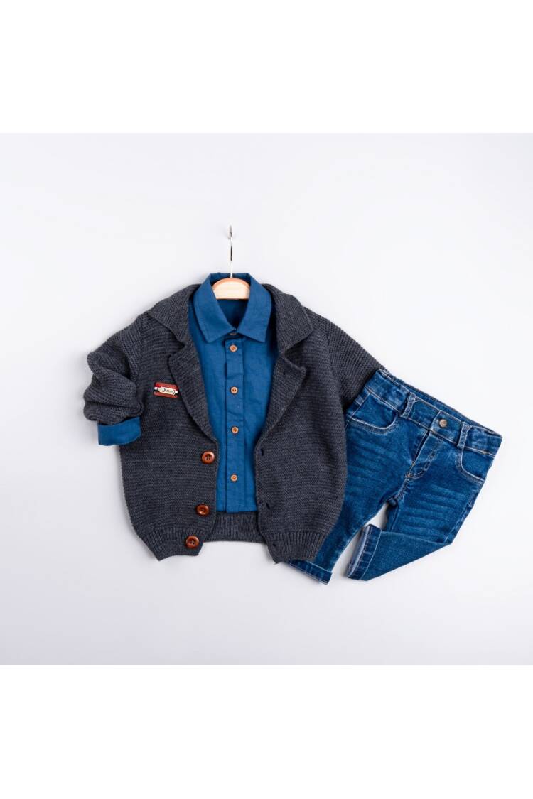 Wholesale Baby Boy 3-Piece Cardigan Shirt and Pants Set 6-24M - Brand: Bubbly - Kids & Baby Clothes Wholesale - Globality Store