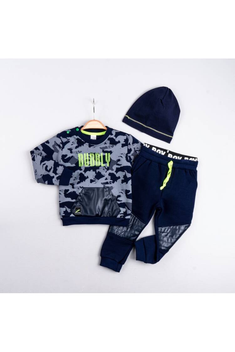 Wholesale Baby Boy 3-Piece Sweat Hat and Pants Set 6-24M - Brand: Bubbly - Kids & Baby Clothes Wholesale - Globality Store