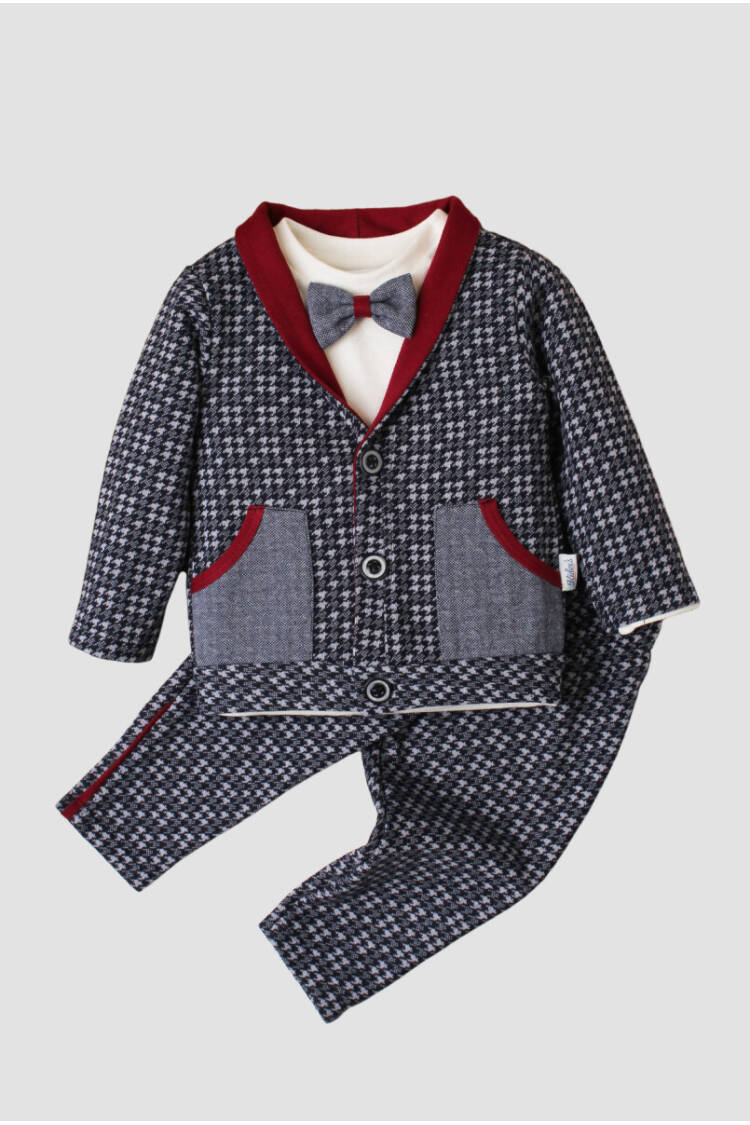 Wholesale Baby Boy Patterned With Bow Tie 3 Pıeces Suits 9-24M - Brand: Kidexs - Kids & Baby Clothes Wholesale - Globality Store