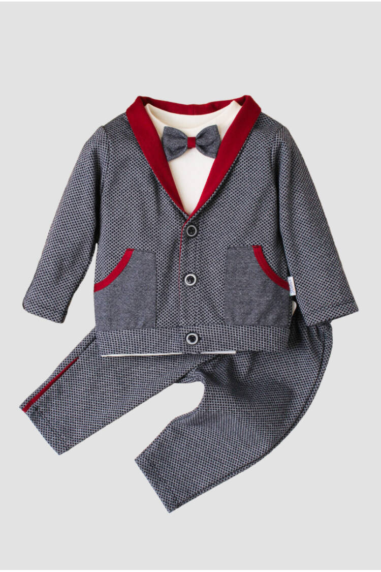 Wholesale Baby Boy Patterned With Bow Tie 3 Pıeces Suits 9-24M - Brand: Kidexs - Kids & Baby Clothes Wholesale - Globality Store