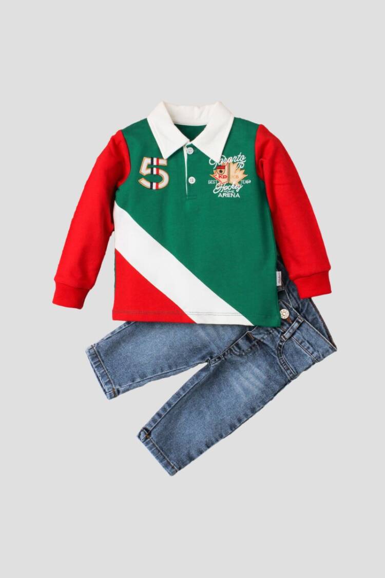 Wholesale Baby Boys 2-Piece Long Sleeve T-shirt and Denim Pants 9-24M - Brand: Kidexs - Kids & Baby Clothes Wholesale - Globality Store