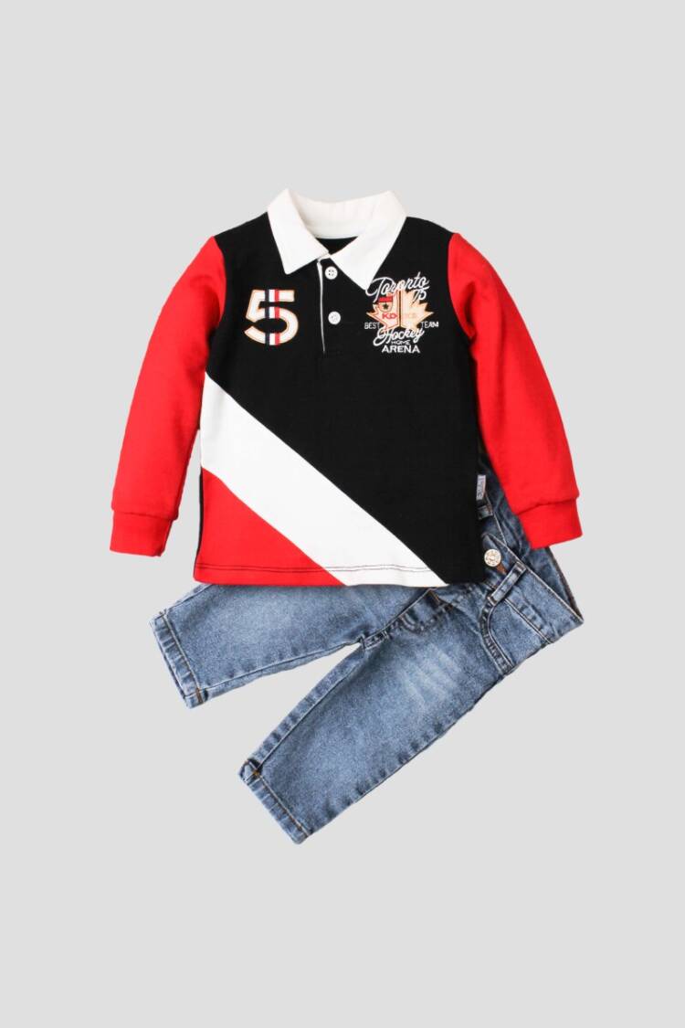 Wholesale Baby Boys 2-Piece Long Sleeve T-shirt and Denim Pants 9-24M - Brand: Kidexs - Kids & Baby Clothes Wholesale - Globality Store
