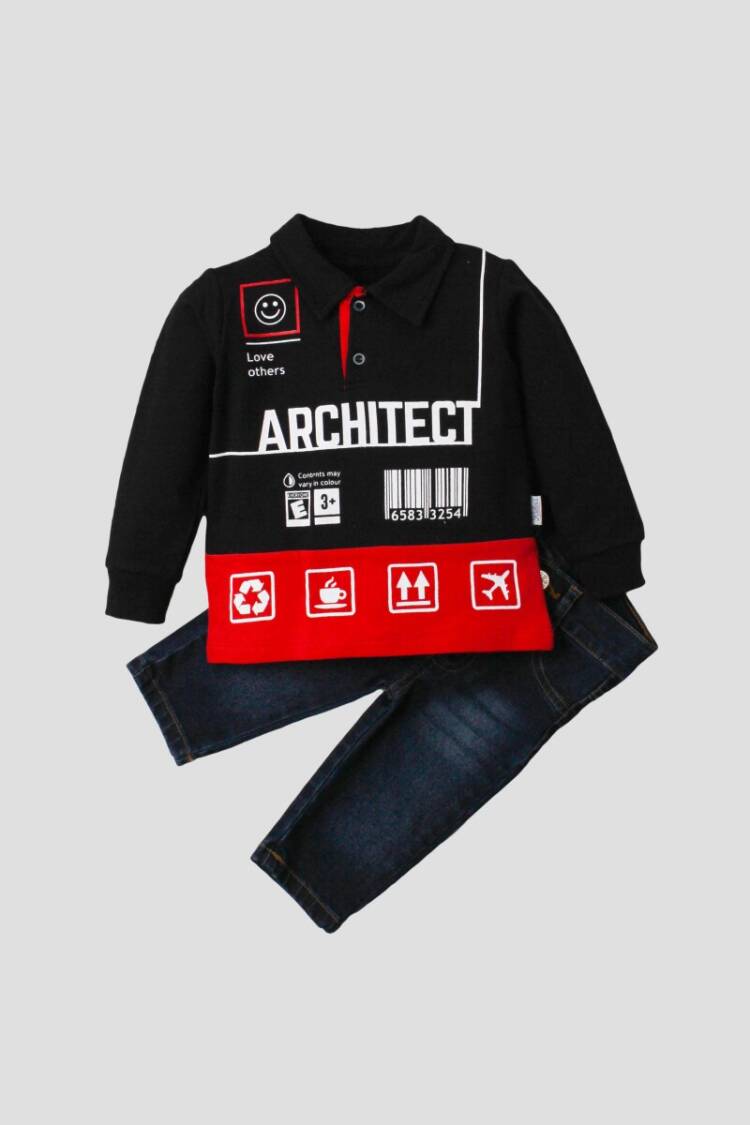 Wholesale Baby Boys 2-Piece Long Sleeve T-Shirt and Denim Pants 9-24M - Brand: Kidexs - Kids & Baby Clothes Wholesale - Globality Store