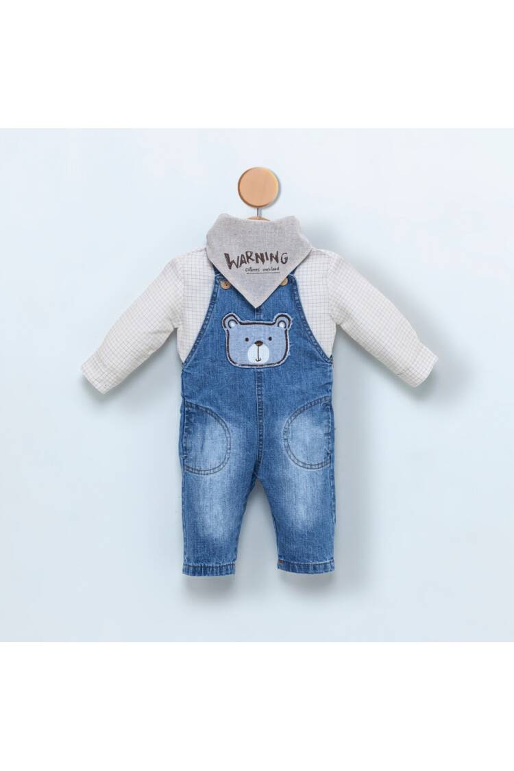 Wholesale Baby Boys 3-Piece Denim Overalls Set with Shirt and Scarf 6-18M - Brand: Cumino - Kids & Baby Clothes Wholesale - Globality Store