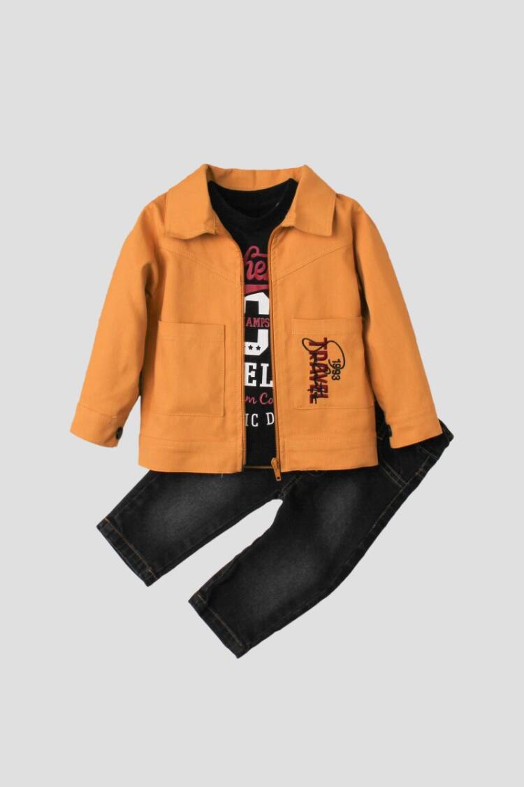 Wholesale Baby Boys 3-Piece Jacket, Bodysuit and Denim Pants Set 9-24M Takım - Brand: Kidexs - Kids & Baby Clothes Wholesale - Globality Store