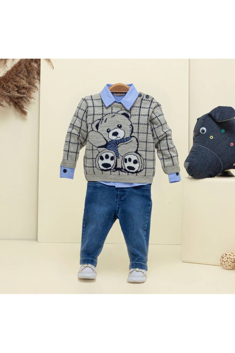 Wholesale Baby Boys 3-Piece Sweater Shirt and Denim Pants Set 6-18M - Brand: Babymuz - Kids & Baby Clothes Wholesale - Globality Store