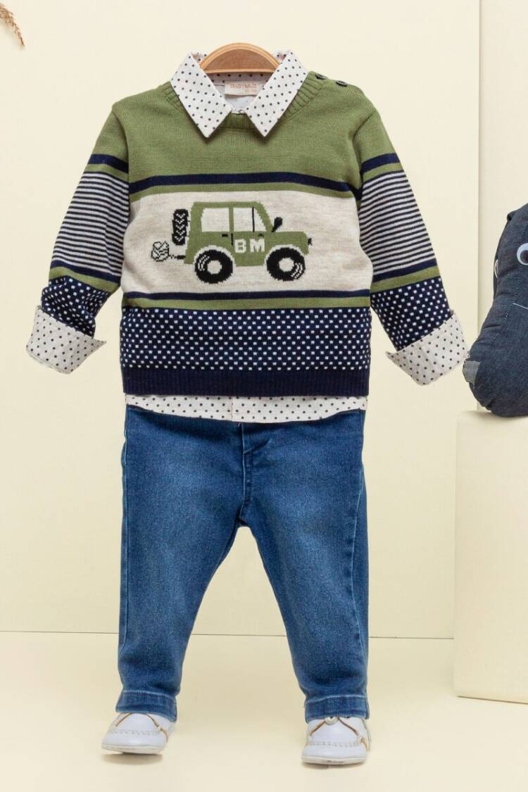 Wholesale Baby Boys 3-Piece Sweater Shirt and Denim Pants Set 9-24M - Brand: Babymuz - Kids & Baby Clothes Wholesale - Globality Store