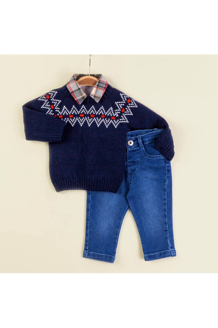 Wholesale Baby Boys 3-Piece Sweater Shirt and Denim Pants Set 9-24M - Brand: Babymuz - Kids & Baby Clothes Wholesale - Globality Store